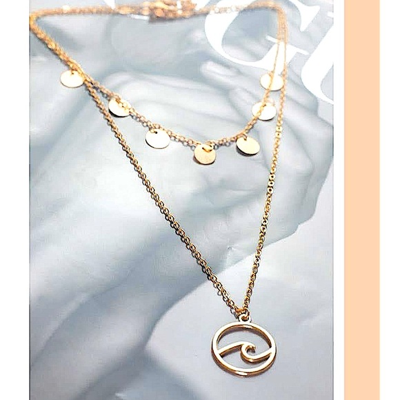 🌟 SOLD OUT🌟 18K Gold + Stainless Steel Wave & Coin Double-Layer Necklace - Picture 2 of 2
